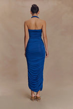 Load image into Gallery viewer, MESHKI CAMILA RUCHED HALTER MIDI DRESS - COBALT