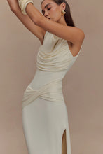 Load image into Gallery viewer, MESHKI HENLEY SLINKY DRAPE MAXI DRESS - IVORY