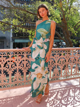 Load image into Gallery viewer, BY NICOLA EMILIANO ONE SHOULDER MAXI DRESS- PINE GREEN FLORAL