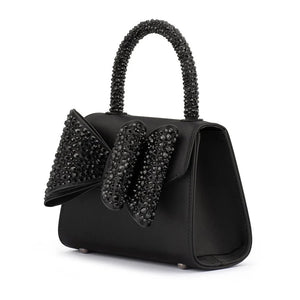 OLGA BERG CHIARA HOTFIX BOW TOP HANDLE - BLACK