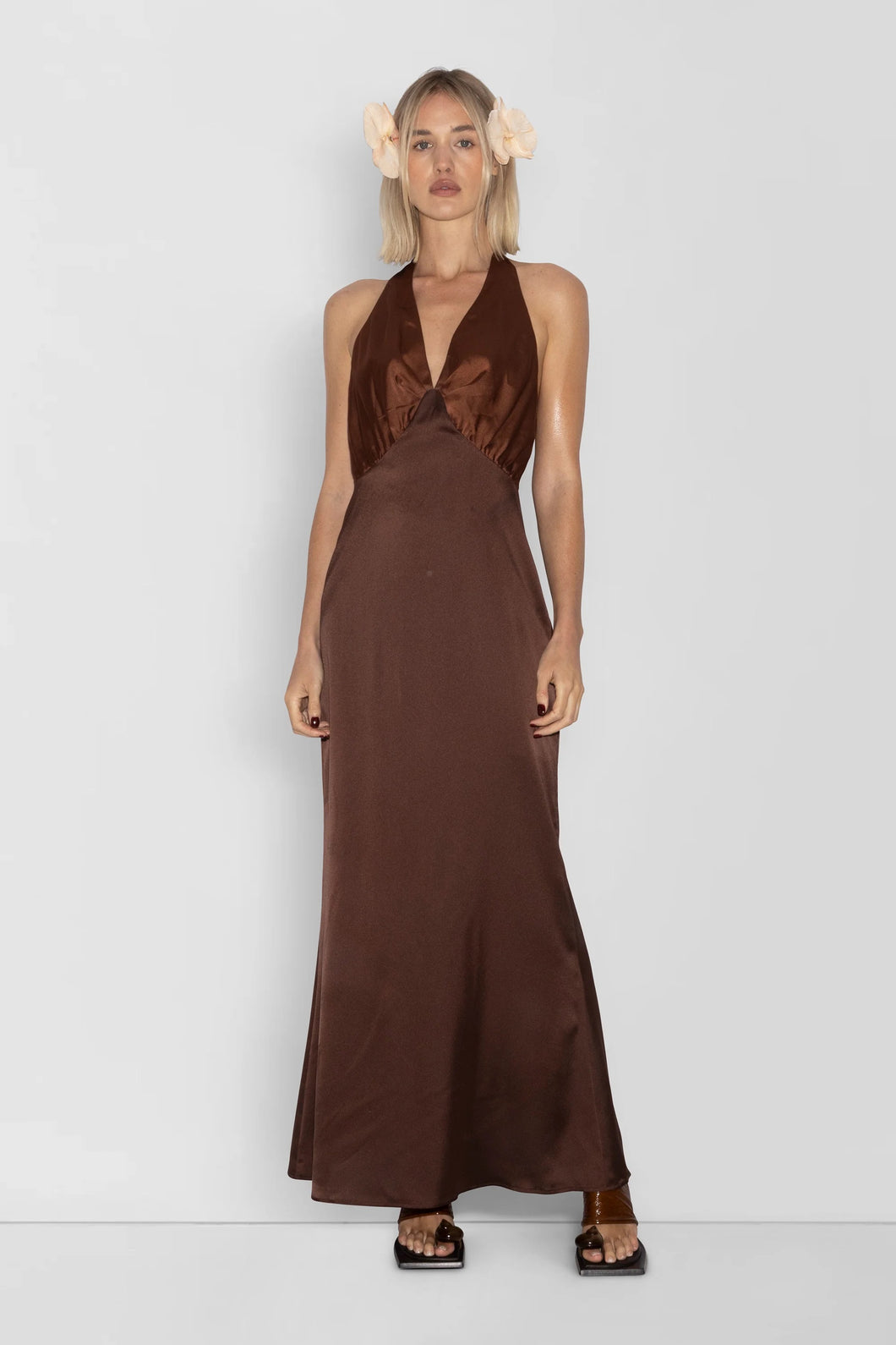 THE WOLF GANG OAHU SLIP DRESS - CHOCOLATE BROWN