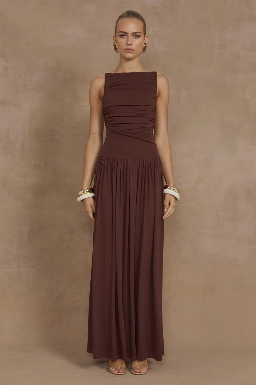 RUNAWAY THE LABEL NALLA MAXI DRESS - BROWN