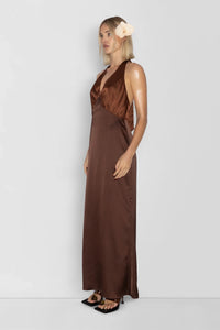 THE WOLF GANG OAHU SLIP DRESS - CHOCOLATE BROWN