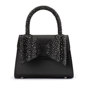 OLGA BERG CHIARA HOTFIX BOW TOP HANDLE - BLACK