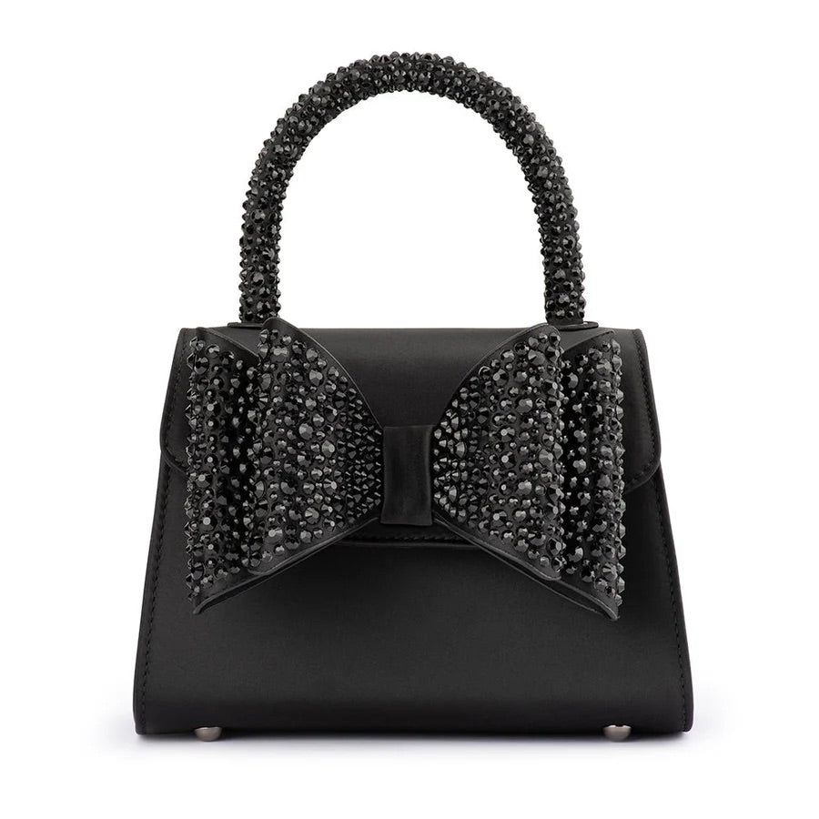 OLGA BERG CHIARA HOTFIX BOW TOP HANDLE - BLACK