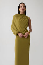 Load image into Gallery viewer, MESHKI YURI GATHERED SLEEVE MAXI DRESS - MARTINI OLIVE
