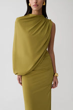 Load image into Gallery viewer, MESHKI YURI GATHERED SLEEVE MAXI DRESS - MARTINI OLIVE
