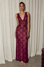 Load image into Gallery viewer, RUNAWAY THE LABEL MAURA BACK CUTOUT LACE MAXI DRESS - WINE

