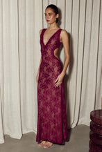 Load image into Gallery viewer, RUNAWAY THE LABEL MAURA BACK CUTOUT LACE MAXI DRESS - WINE
