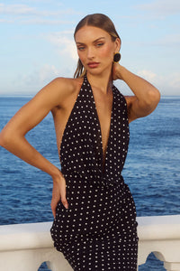 RUNAWAY THE LABEL LEXIE MAXI DRESS - BLACK POLKA