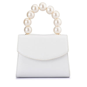 OLGA BERG PETA PEARL BEAD HANDLE BAG - WHITE