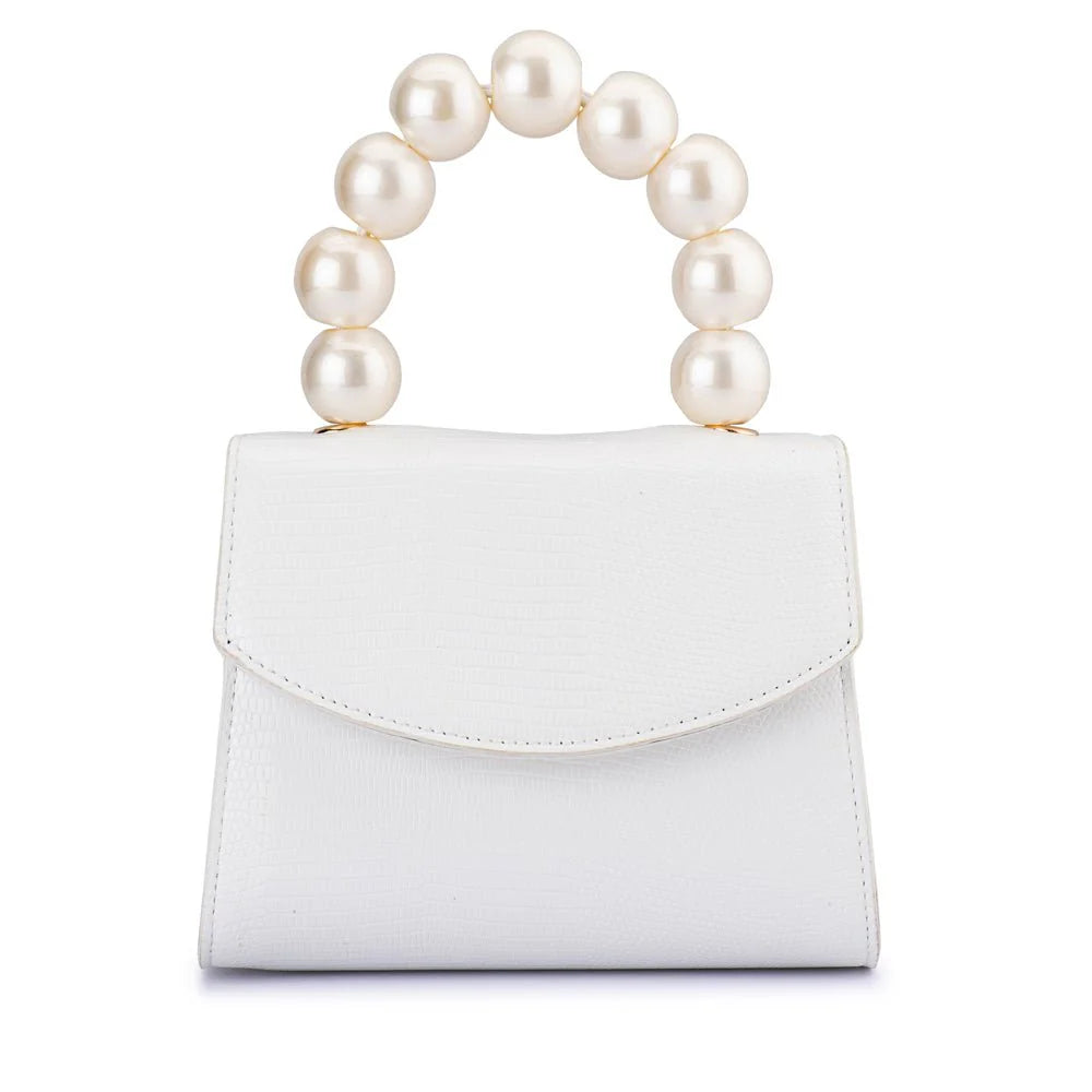 OLGA BERG PETA PEARL BEAD HANDLE BAG - WHITE