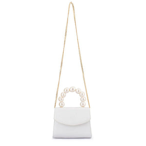 OLGA BERG PETA PEARL BEAD HANDLE BAG - WHITE