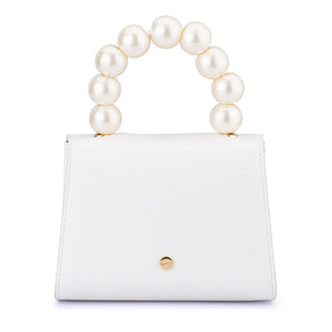 OLGA BERG PETA PEARL BEAD HANDLE BAG - WHITE