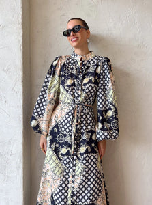 BY NICOLA SAIL MAXI BILLOW SLEEVE DRESS IN GEO/NAUTICAL