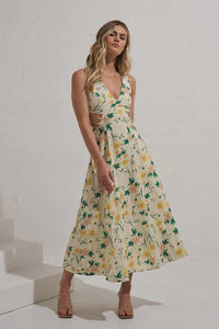 MON RENN-ETHERIAL FLORAL MIDI DRESS - GARDEN PARTY FLORAL